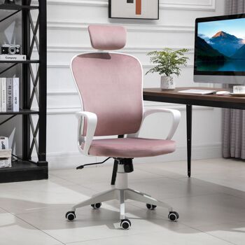 Bureau Vinsetto avec fonction douce, draaistoel ergonomique, en hoogte verstelbaar avec armleuningen, hoofdsteun, fluweelachtig polyester, rose, 63 x 64 x 118-128 cm 3