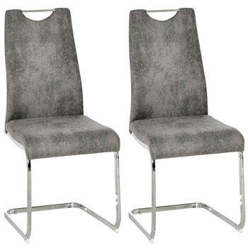 Meubles Hüsch eetkamerstoel lot de 2 chaises de cuisine avec rugleuning et poten en acier cantilever de forme ergonomique polyester gris acier 43,5x58,5x98,5 cm 1