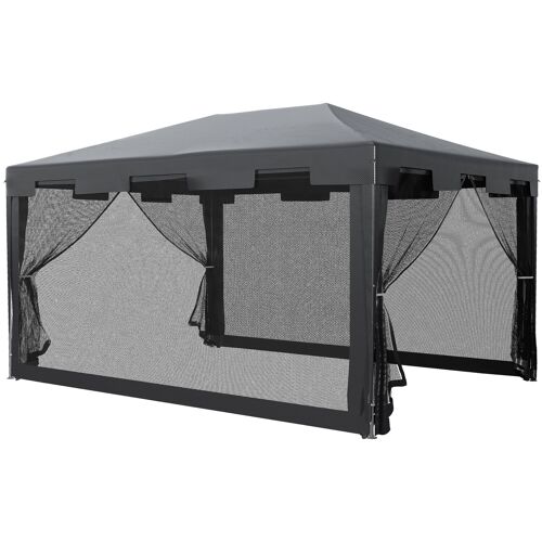 Möbel Hüsch paviljoen partytent paviljoen tuintent partytent met zijwanden metaal PE wit + donkergrijs + zwart 4 x 3 m