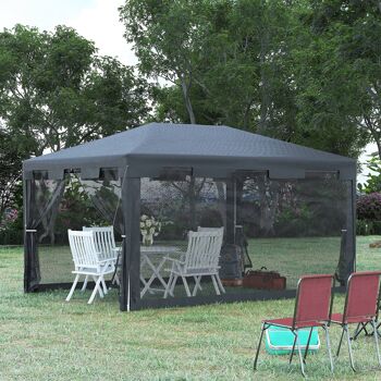 Mobilier Pavillon Hüsch Tente de fête Pavillon Tuintent Tente de fête avec paroi métallique PE blanc + noir + noir 4 x 3 m 2