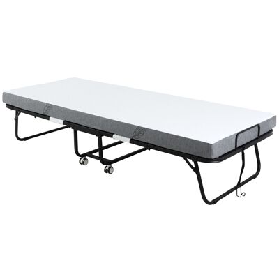 Furniture Hüsch logeer bed foldable with wheels steel + foam white + black 200 x 75 x 42,5 cm
