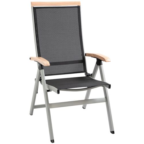 Möbel Hüsch opvouwbare tuinstoel opvouwbaar met rugleuning armleuning voor tuin balkon terras aluminium + gaas zwart + zilver 61 x 64 x 112 cm