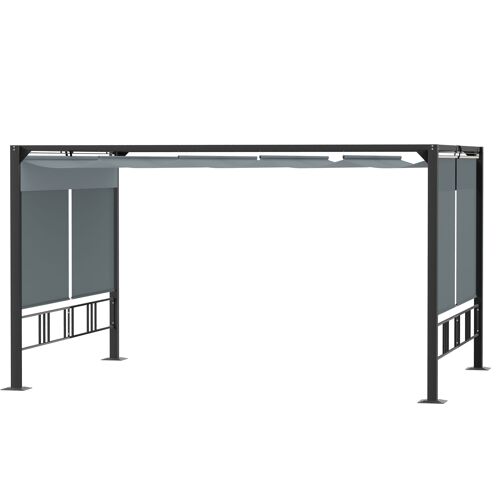 Möbel Hüsch paviljoen pergola 3,9 x 2,9 m met luifel en 4 automatische rolluiken waterdicht voor tuin aluminium polyester donkergrijs