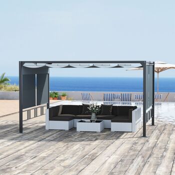 Meubles Hüsch pavillon pergola 3,9 x 2,9 m avec lumière et 4 stores enrouleurs automatiques étanches pour les donkergrijs en aluminium polyester 2