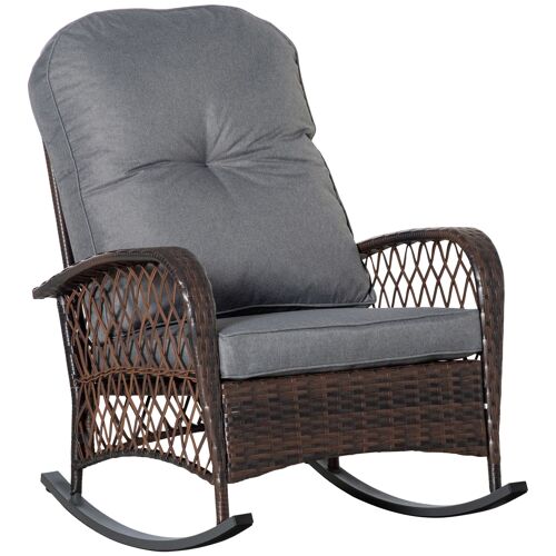Möbel Hüsch poly rattan schommelstoel, schommelstoel, tuinstoel met kussen, loungemeubel, tuinmeubel, terrasmeubel, bruin, 75 x 103 x 96 cm