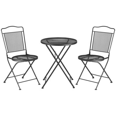 Furniture Hüsch dining group, 3-piece dining set, bistro set, garden furniture set, balcony furniture set, 1 table + 2 chairs with parasol, terrace, metal, black