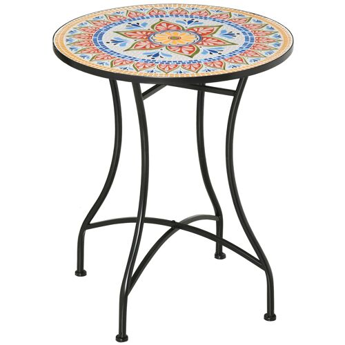 Möbel Hüsch tuintafel mozaïek tafel rond bistrotafel bijzettafel met mozaïek blad keramiek metaal rood + blauw + wit Ø60 cm