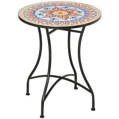 Möbel Hüsch garden table mosaic table round bistro table dining table with mosaic leaf ceramic metal red + blue + white Ø60 cm