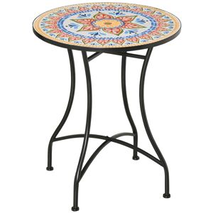 Meubles Hüsch tuintafel table mozaïek table de bistro ronde bijzettafel avec tôle mozaïek céramique métal rood + bleu + blanc Ø60 cm