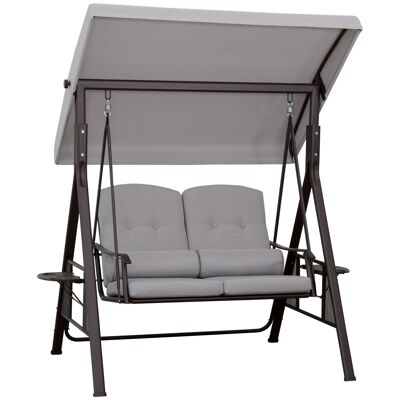 Möbel Hüsch 2-zits tuinschommelstoel met luifel kussenblad metaal polyester grijs 162 x 118 x 173 cm