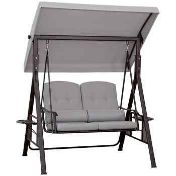 Meuble Hüsch 2-zits tuinschommelstoel avec luifel kussenblad métal polyester gris 162 x 118 x 173 cm 1