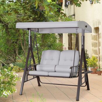 Meuble Hüsch 2-zits tuinschommelstoel avec luifel kussenblad métal polyester gris 162 x 118 x 173 cm 3