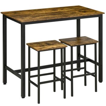 Meubles Hüsch table de cuisine et table de bar ensemble pour cuisine woonkamer industriel métal rustique marron 120 x 60 x 95 cm 1