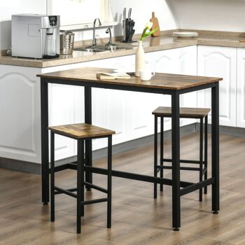 Meubles Hüsch table de cuisine et table de bar ensemble pour cuisine woonkamer industriel métal rustique marron 120 x 60 x 95 cm 3