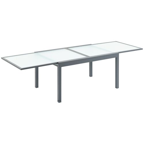 Möbel Hüsch Tuintafel Eettafel Balkontafel met blad van gehard glas Outdoor Aluminium Uitschuifbare Tuin Tuinmeubelen Rechthoek Grijs Wit