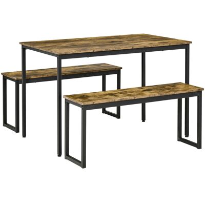 Möbel Hüsch ensemble de table de cuisine table industrielle avec 2 bancs ensemble de table pour woonkamer métal rustique marron 114 x 71 x 75 cm