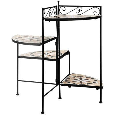 Furniture Hüsch flower stand 4-layer flower basket removable decorative inside outside garden balcony metal ceramic tiles black+beige 64 x 64 x 72 cm