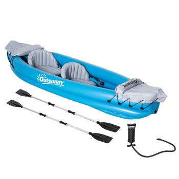 Meubles Hüsch Opblaasbare Kayaks 2 personnes Bijboot Kano avec Luchtkamer unisexe PVC Staal Blauw Grijs 1