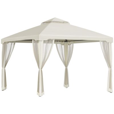 Möbel Hüsch tuinpaviljoen paviljoen tuintent partytent met 4 x zijwand weerbestendig metaal + polyester creme wit 3 x 3 x 2,6 m