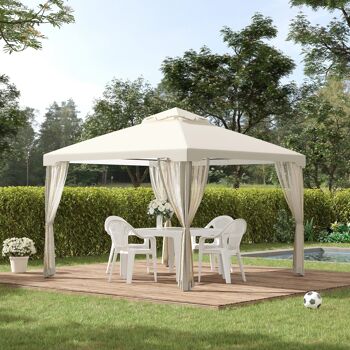 Meubles Hüsch tuinpaviljoen paviljoen tuintent tente de fête avec 4 x zijwand weerbestendig métal + polyester crème blanc 3 x 3 x 2,6 m 2