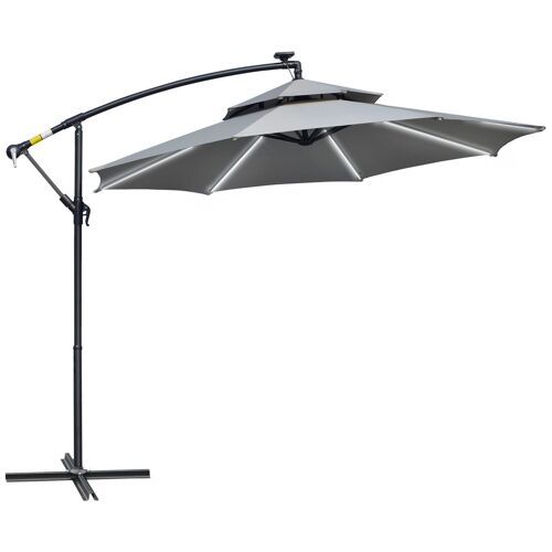 Möbel Hüsch verkeerslichtparasol Ø295 cm LED zonneparasol met standaard marktparaplu waterafstotend voor tuinterras aluminium lichtgrijs