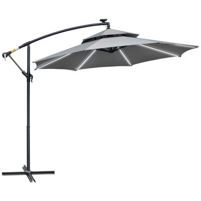 Furniture Hüsch traffic light parasol Ø295 cm LED solar parasol with standard market parasol waterproof for greenhouses aluminum light grey