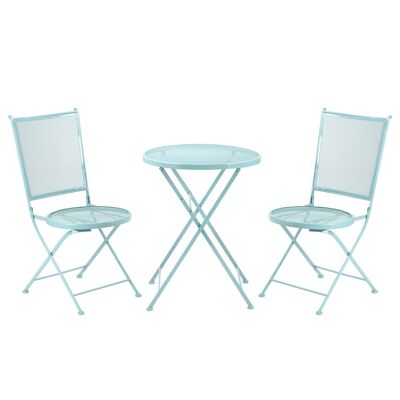 Furniture Hüsch garden set 3-piece bistro set 1 table + 2 folding chairs for terrace balcony metal blue