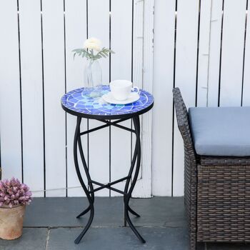 Meuble Hüsch Ø35,5 cm bijzettafel tuintafel bloemenkruk rond weerbestendig mozaïek pour balcon tuinterras ijzer bleu + esprit 2