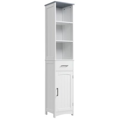 Kleankin bathroom cabinet, free-standing high bathroom cabinet with 3 open compartments, white, 34 x 30 x 163 cm