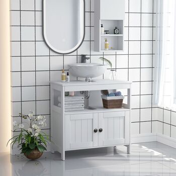 Kleankin Meuble de rangement pour salle de bain avec vasque ouverte blanc 60 x 30 x 60 cm 2