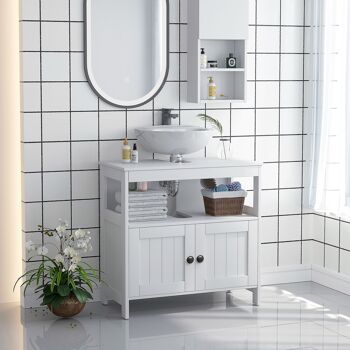 Kleankin Meuble de rangement pour salle de bain avec vasque ouverte blanc 60 x 30 x 60 cm 3