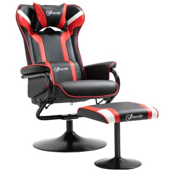 Vinsetto Relax Stoel Met Kruk, TV Stoel, Gestoffeerde Stoel, Game Style, Gamestoel, Ligfunctie, 130° Kantelbaar Noir + Rouge, 67 x 82,5 x 103 cm 1