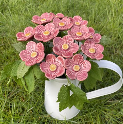 Ceramic Pink Plum blossoms, Plant stake