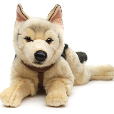 German Shepherd, lying (with harness) - 65 cm (length) - Keywords: dog, pet, plush, stuffed toy, cuddly toy