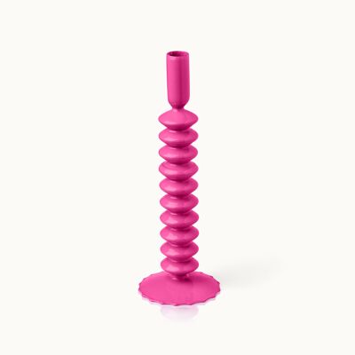 Candle holder glass zigzag magenta