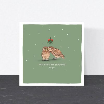 Funny Christmas Pun Card - Owl I want for Christmas is You