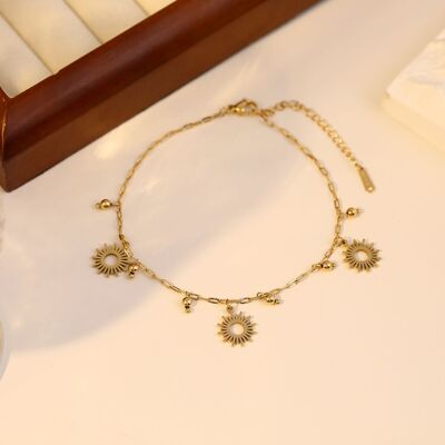 Golden ankle chain with sun and multi ball pendants