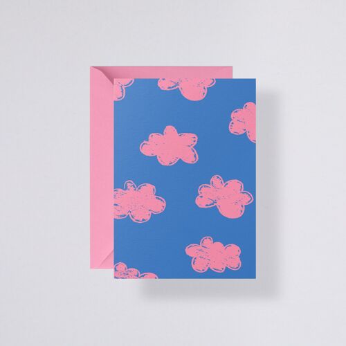Grußkarte Clouds - mit rosa Umschlag |300 g Premium-Papier | Blanko | 2.5 mm Punktraster Grau |Briefumschlag