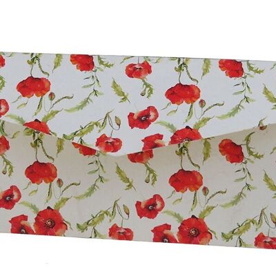Handmade paper envelope, red poppy flower pattern, poppy collection
