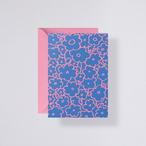 Grußkarte Flower Power - mit rosa Umschlag |300 g Premium-Papier | Blanko | 2.5 mm Punktraster Grau |Briefumschlag