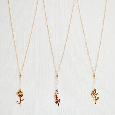 Serie 3 Halsketten COL-6 Goldfarbener Blumenanhänger