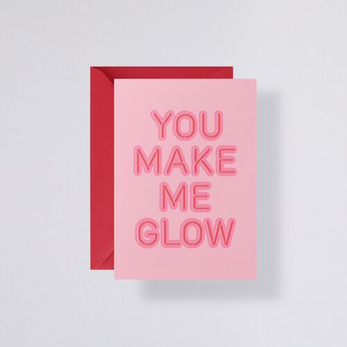 Grußkarte You Make Me Glow - mit rotem Umschlag |300 g Premium-Papier | Blanko | 2.5 mm Punktraster Grau |Briefumschlag