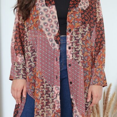 PRINTED OVERSIZED BROWN SHIRT - SOLIPI BROWN