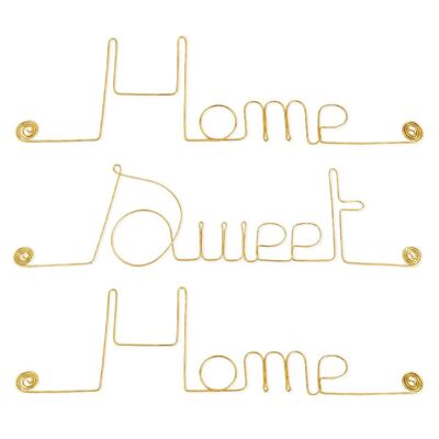 Decorazione da Parete in Filo di Ottone Dorato: "Home Sweet Home" - da appuntare in un ingresso - Gioiello da Parete