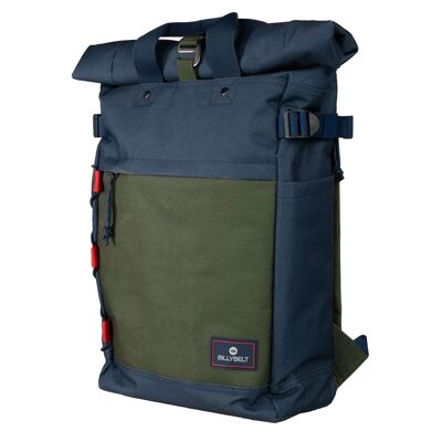 Rolltop-Rucksack aus 100 % recyceltem Polyester – Marineblau und Khaki