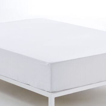 Drap housse en satin blanc - Lit 105 (longueur 210 et hauteur 35 cm) - 100% coton - 300 fils. Poids : 118 2