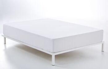 Drap housse en satin blanc - lit 150 (longueur 210 et hauteur 35 cm) - 100% coton - 300 fils. Poids : 118 1