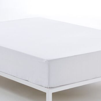 Drap housse en satin blanc - lit 150 (longueur 210 et hauteur 35 cm) - 100% coton - 300 fils. Poids : 118 2