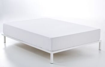 Drap housse en satin blanc - lit 200 (longueur 210 et hauteur 35 cm) - 100% coton - 300 fils. Poids : 118 1