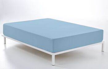 Drap-housse réglable bleu clair - Lit 150 (hauteur 30 cm) - 100% coton - 144 fils. Poids : 115 2